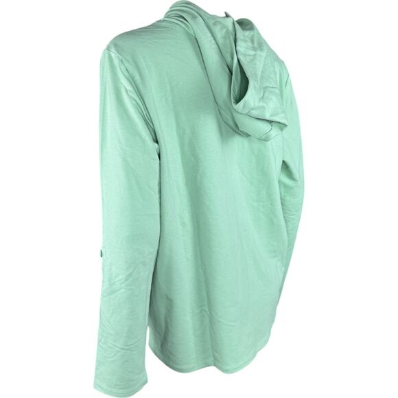 Denim & Co. Beach French Terry Roll Tab Sleeve Hooded Jacket Fresh Sage Small - Picture 9 of 14